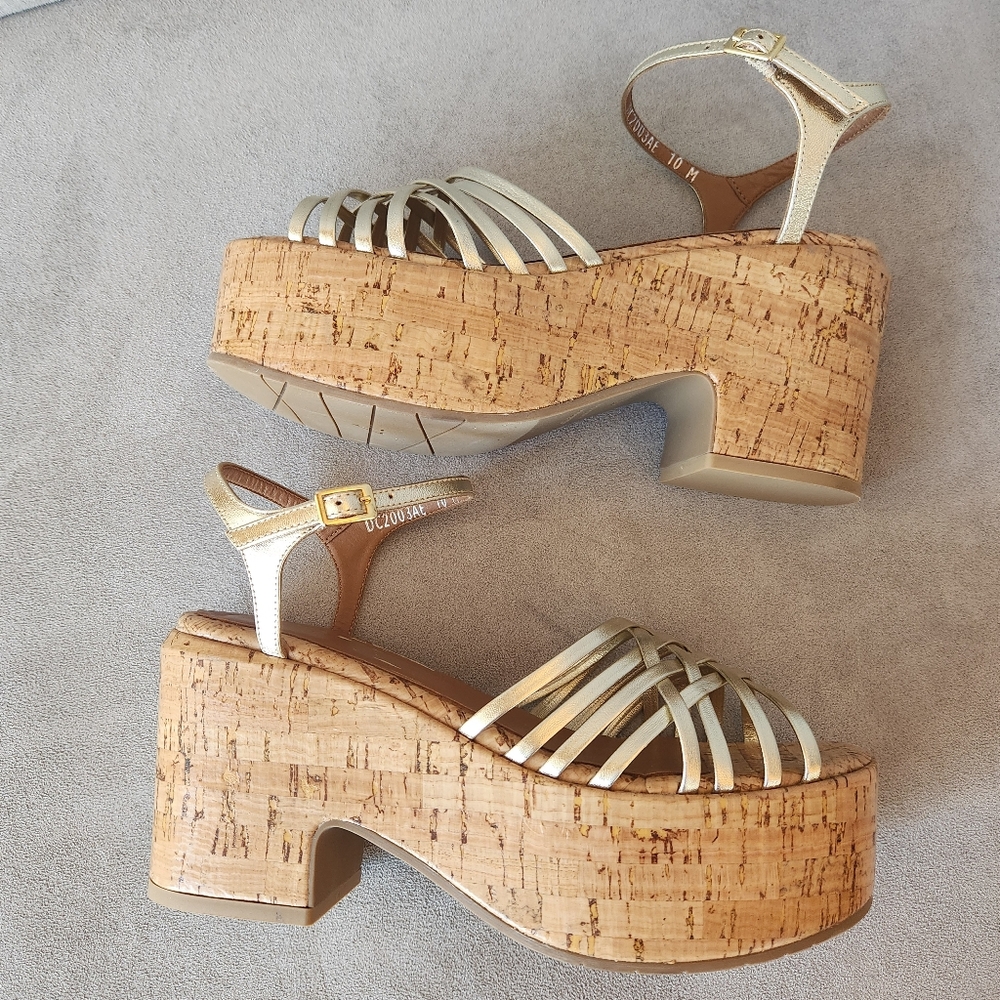 Aquatalia Chunky Sandals 10 Golden Leather Elene Strappy Platform Luxury New$350